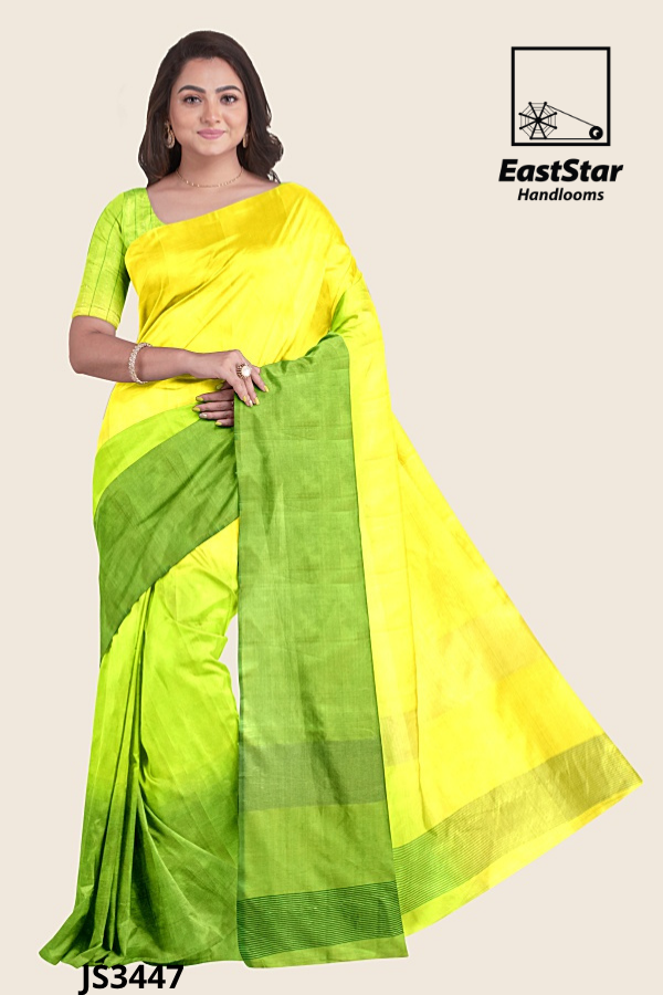 Lemon Yellow Green Handloom Silk Saree JS3447