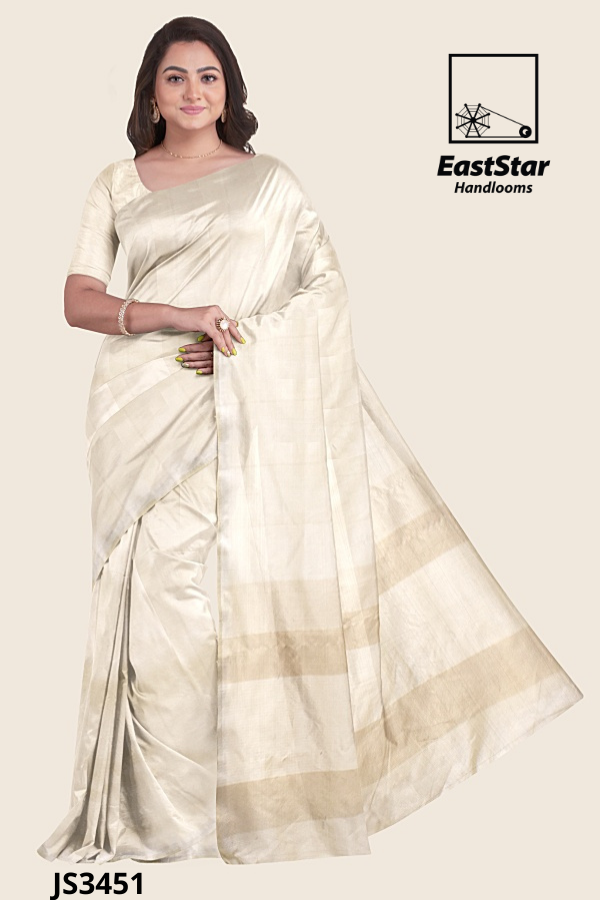 Off White Handloom Silk Saree JS3451 Off White Handloom Silk Saree JS3451