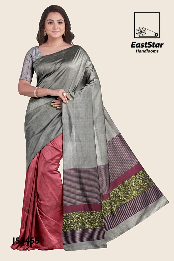 Maroon Metallic Gray Handloom Silk Saree JS3455 Maroon Metallic Gray Handloom Silk Saree JS3455