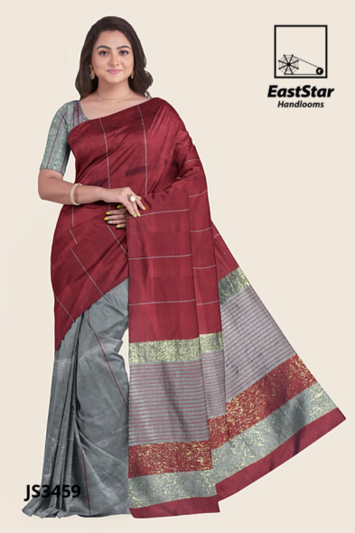 Maroon Grey Handloom Silk Saree JS3459