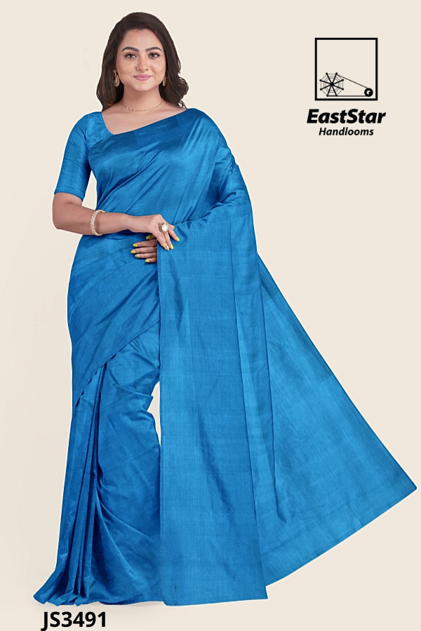 Solid Blue Handloom Silk Saree JS3491 Solid Blue Handloom Silk Saree JS3491