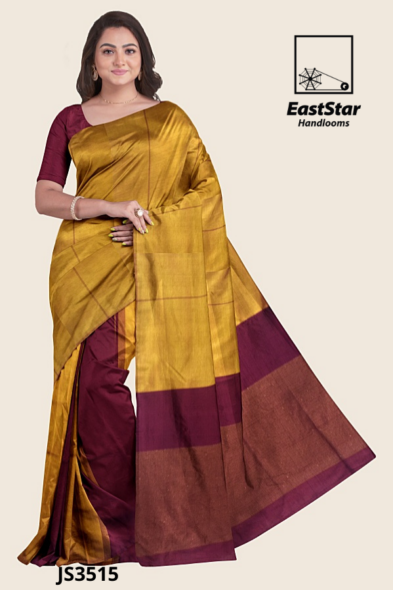 Mustard Maroon Handloom Silk Saree JS3315