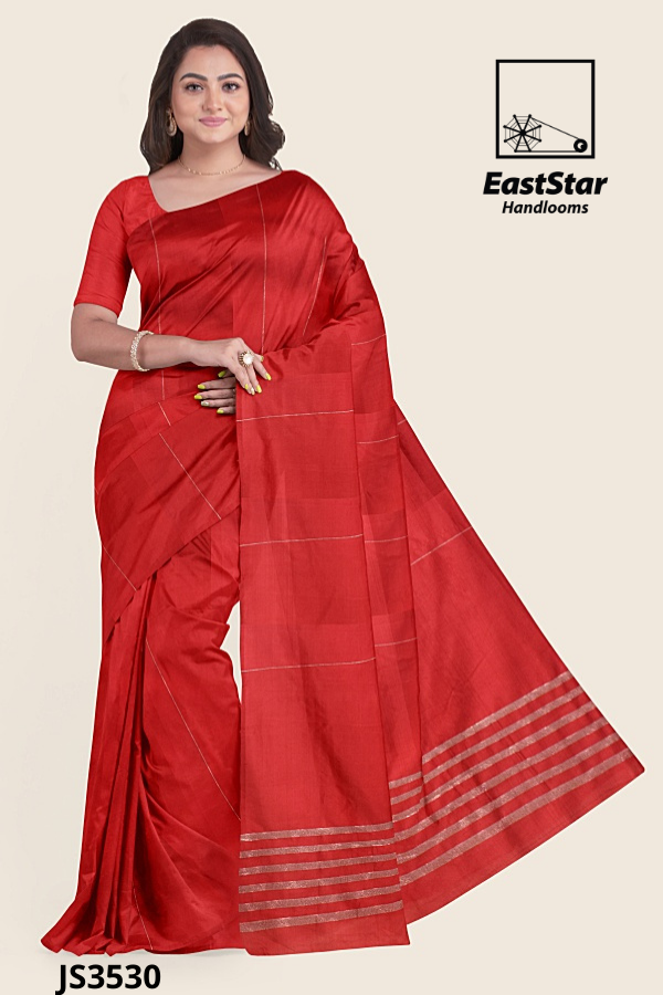 Bright Red Handloom Silk Saree JS3530 Bright Red Handloom Silk Saree JS3530