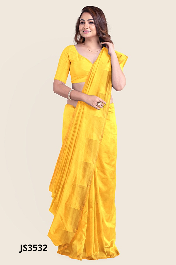 Bright Yellow Handloom Silk Saree JS3532 Bright Yellow Handloom Silk Saree JS3532