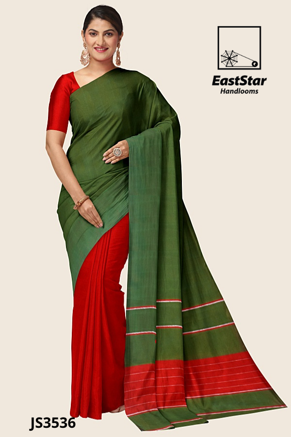 Green Red Handloom Silk Saree JS3536 Green Red Handloom Silk Saree JS3536