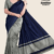 Silver Grey Navy Blue Handloom Silk Saree JS3539