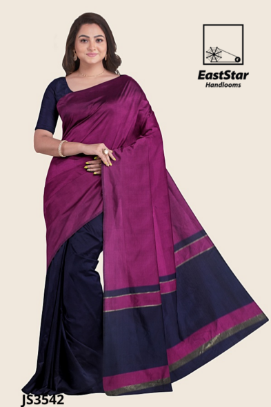 Magenta Navy Blue Handloom Silk Saree JS3542
