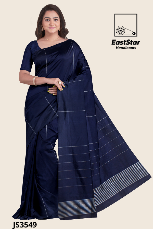 Navy Blue Handloom Silk Saree JS3549 Navy Blue Handloom Silk Saree JS3549