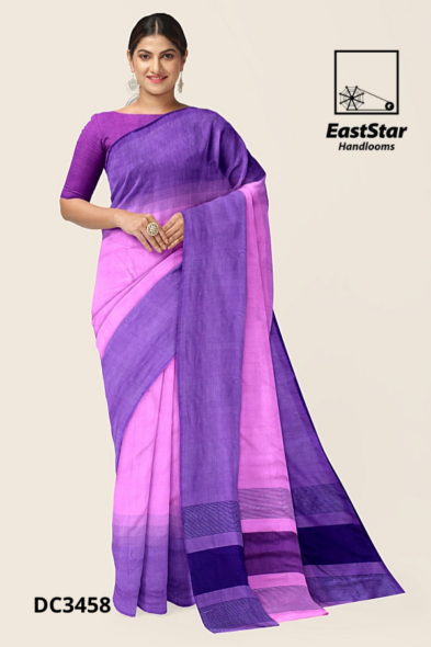 Purple Pink Handloom Cotton Saree DC3458