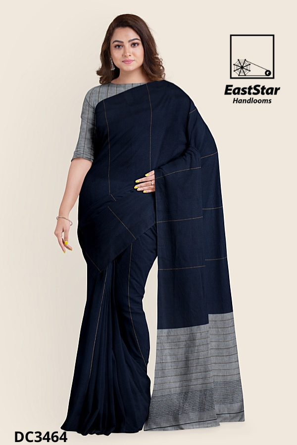 Navy Blue Handloom Cotton Saree DC3464 Navy Blue Handloom Cotton Saree DC3464