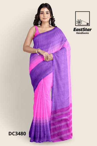 Pink Purple Handloom Cotton Saree DC3480