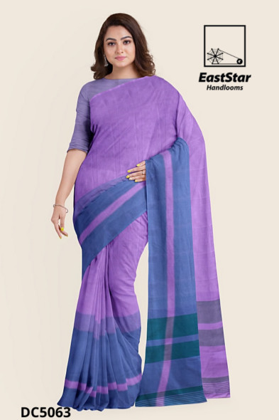 Purple Blue Handloom Cotton Saree DC5063