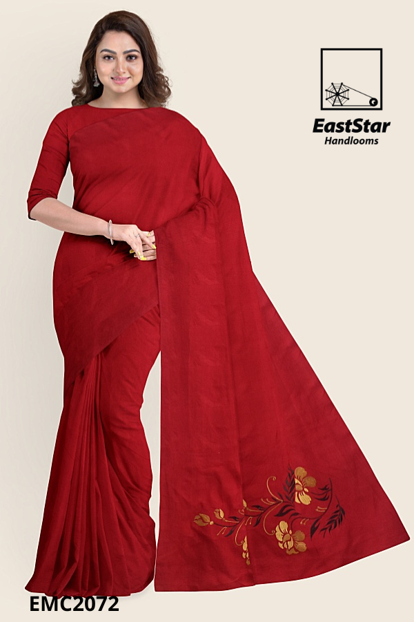 Deep Red Handloom Embroidery Cotton Saree EMC2072 Deep Red Handloom Embroidery Cotton Saree EMC2072