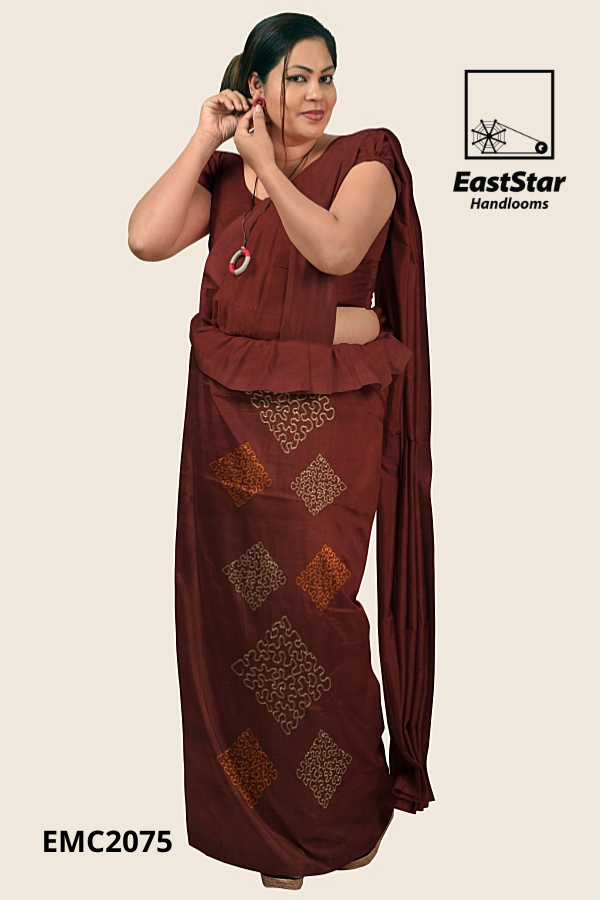 Brown Handloom Embroidery Cotton Saree EMC2075