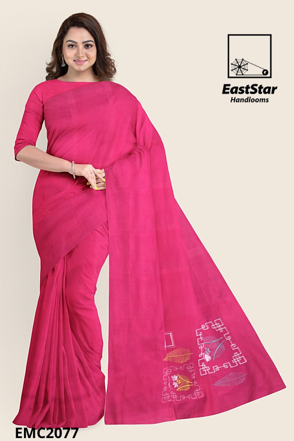 Solid Magenta Handloom Embroidery Cotton Saree EMC2077 Solid Magenta Handloom Embroidery Cotton Saree EMC2077