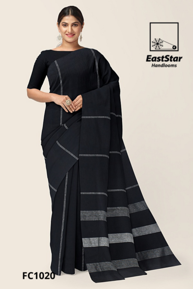 Black Handloom Cotton Saree FC1020
