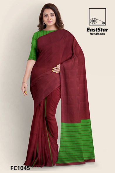 Maroon Handloom Cotton Saree FC1045