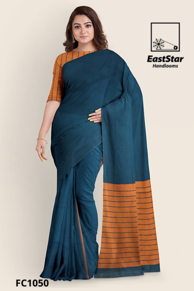 Teal Blue Handloom Cotton Saree FC1050