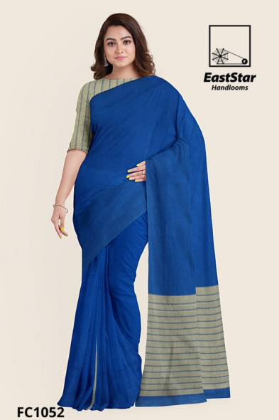 Deep Cobalt Blue Handloom Cotton Saree FC1052