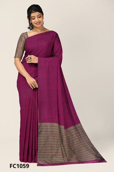 Magenta Handloom Cotton Saree FC1059