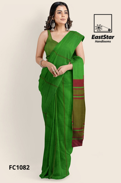 Bright Green Handloom Cotton Saree FC1082