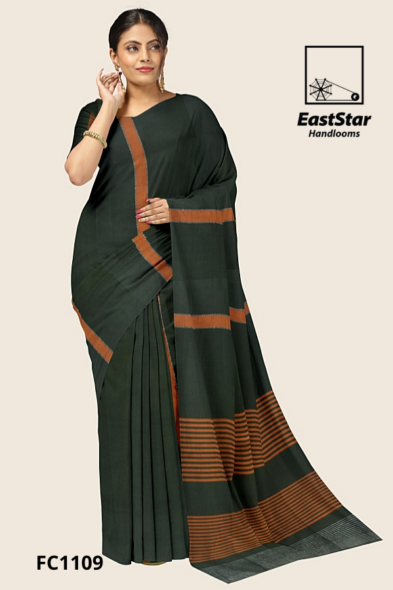 Dark Forest Green Handloom Cotton Saree FC1109