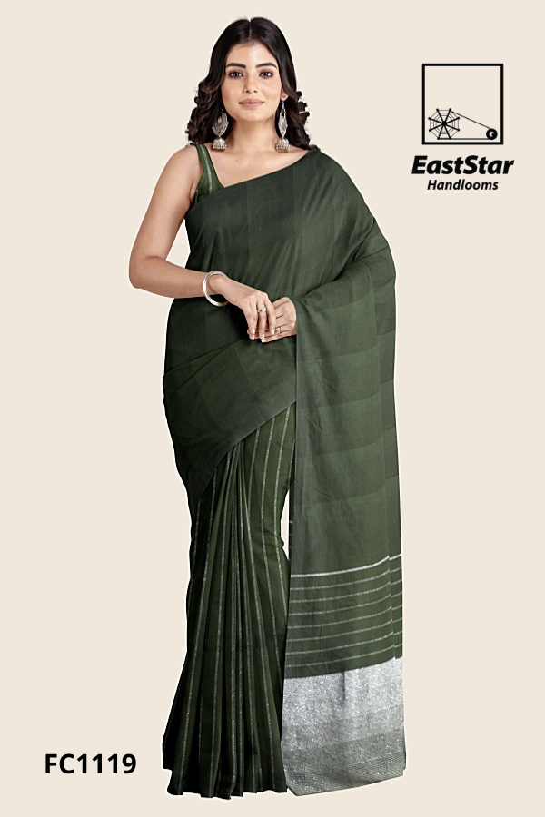 Olive Green Handloom Cotton Saree FC1119 Olive Green Handloom Cotton Saree FC1119