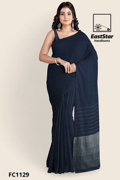 Navy blue Handloom Cotton Saree FC1129