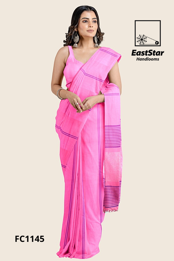 Bright Pink Handloom Cotton Saree FC1145