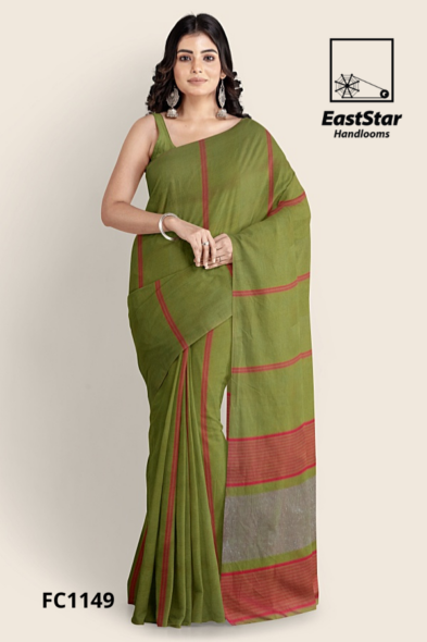 Olive Green Handloom Cotton Saree FC1149