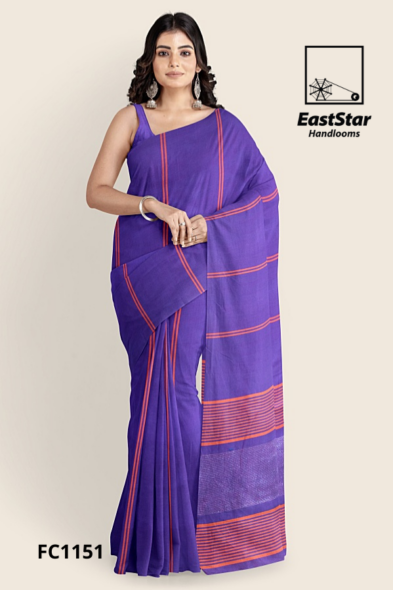 Purple Blue Handloom Cotton Saree FC1151