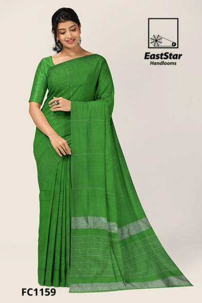 Bright Green Handloom Cotton Saree FC1159