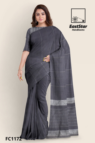 Charcoal Grey Handloom Cotton Saree FC1172