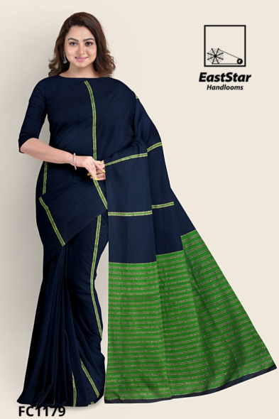 Navy Blue Handloom Cotton Saree FC1179