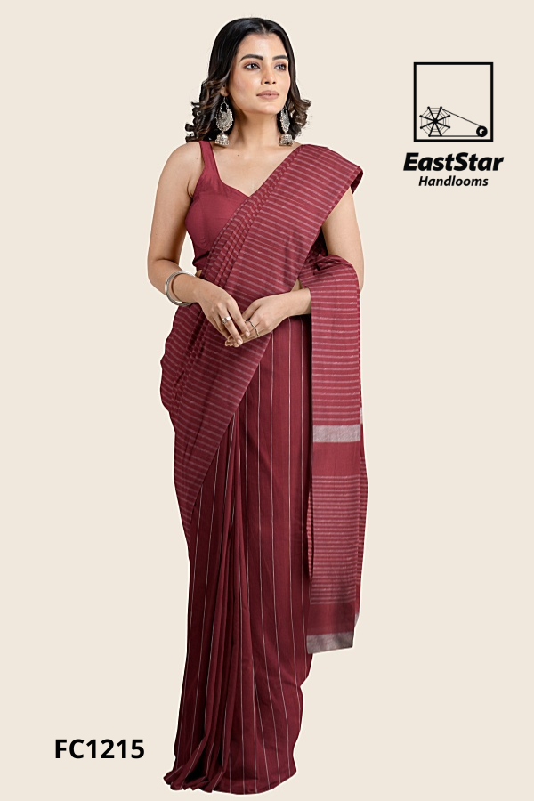 Maroon Handloom Cotton Saree FC1215