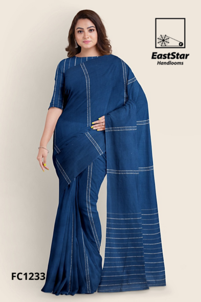 Light Navy Blue Handloom Cotton Saree FC1233