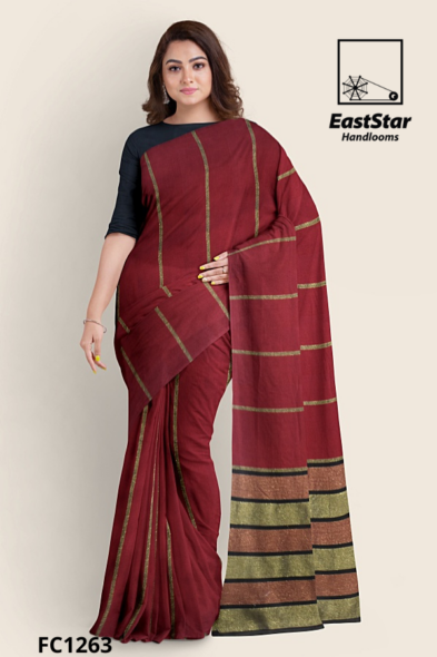 Maroon Handloom Cotton Saree FC1263