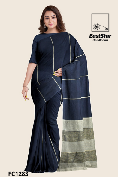 Navy Blue Handloom Cotton Saree FC1283