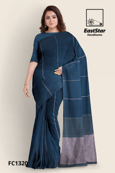Teal Handloom Cotton Saree FC1320
