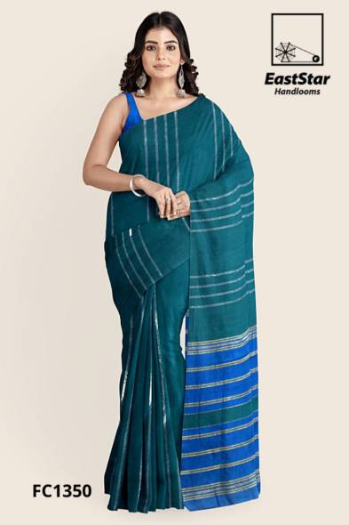 Teal Green Handloom Cotton Saree FC1350