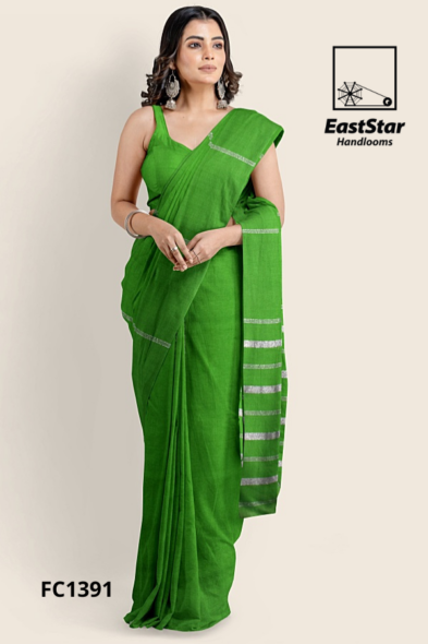 Bright Green Handloom Cotton Saree FC1391