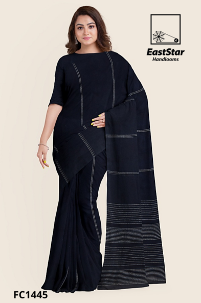 Black Handloom Cotton Saree FC1445