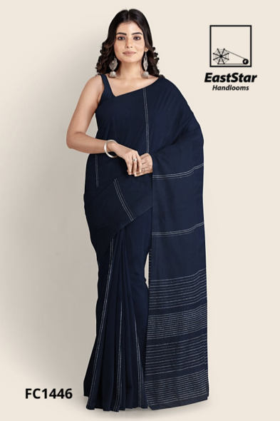 Navy Blue Handloom Cotton Saree FC1446