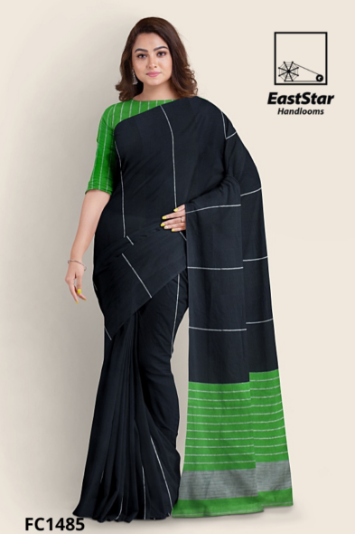 Black Handloom Cotton Saree FC1485