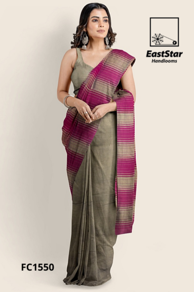 Olive Grey Magenta Cotton Saree FC1550