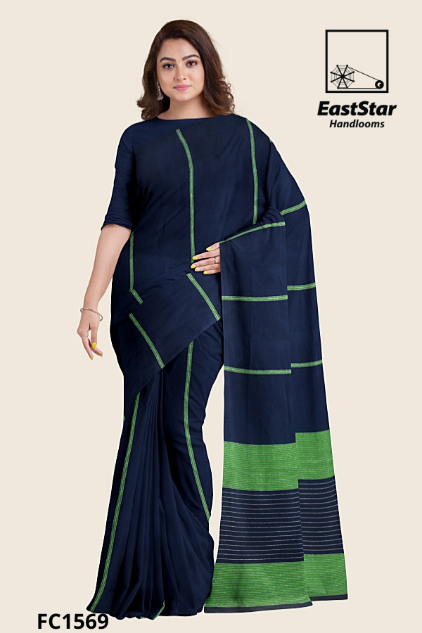 Navy Blue Handloom Cotton Saree FC1569 Navy Blue Handloom Cotton Saree FC1569