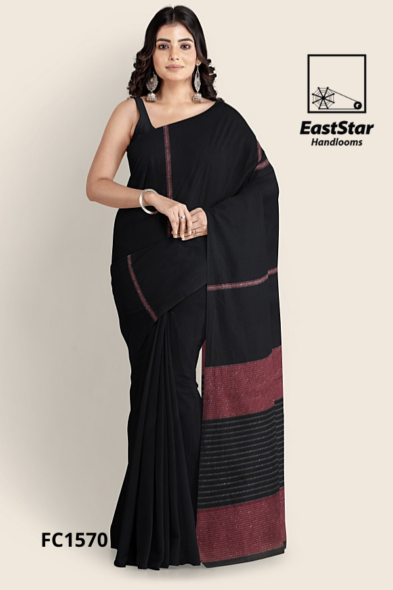 Black Handloom Cotton Saree FC1570