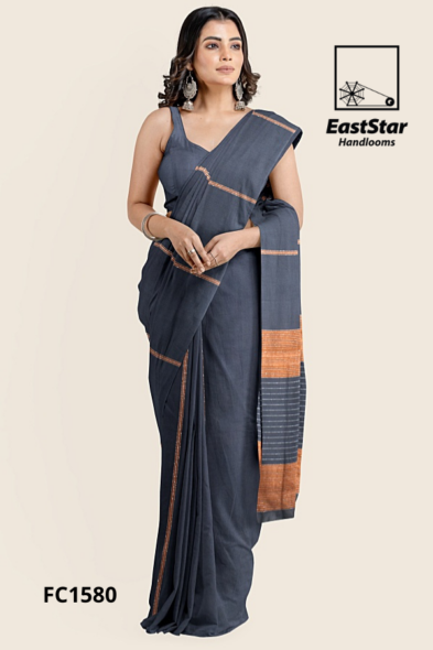 Charcoal Grey Handloom Cotton Saree FC1580