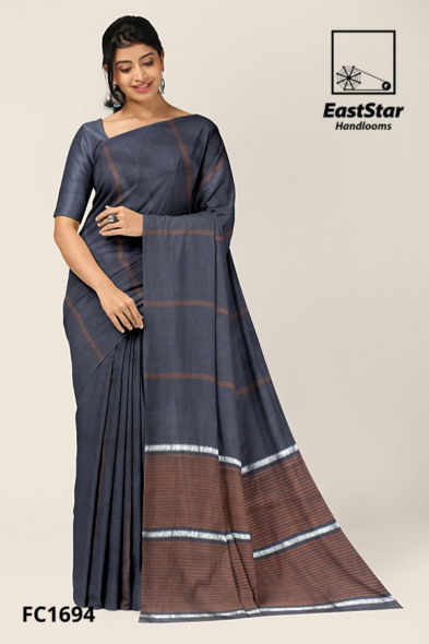 Charcoal Blue Handloom Cotton Saree FC1694