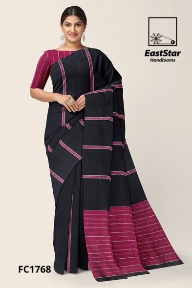 Black Handloom Cotton Saree FC1768